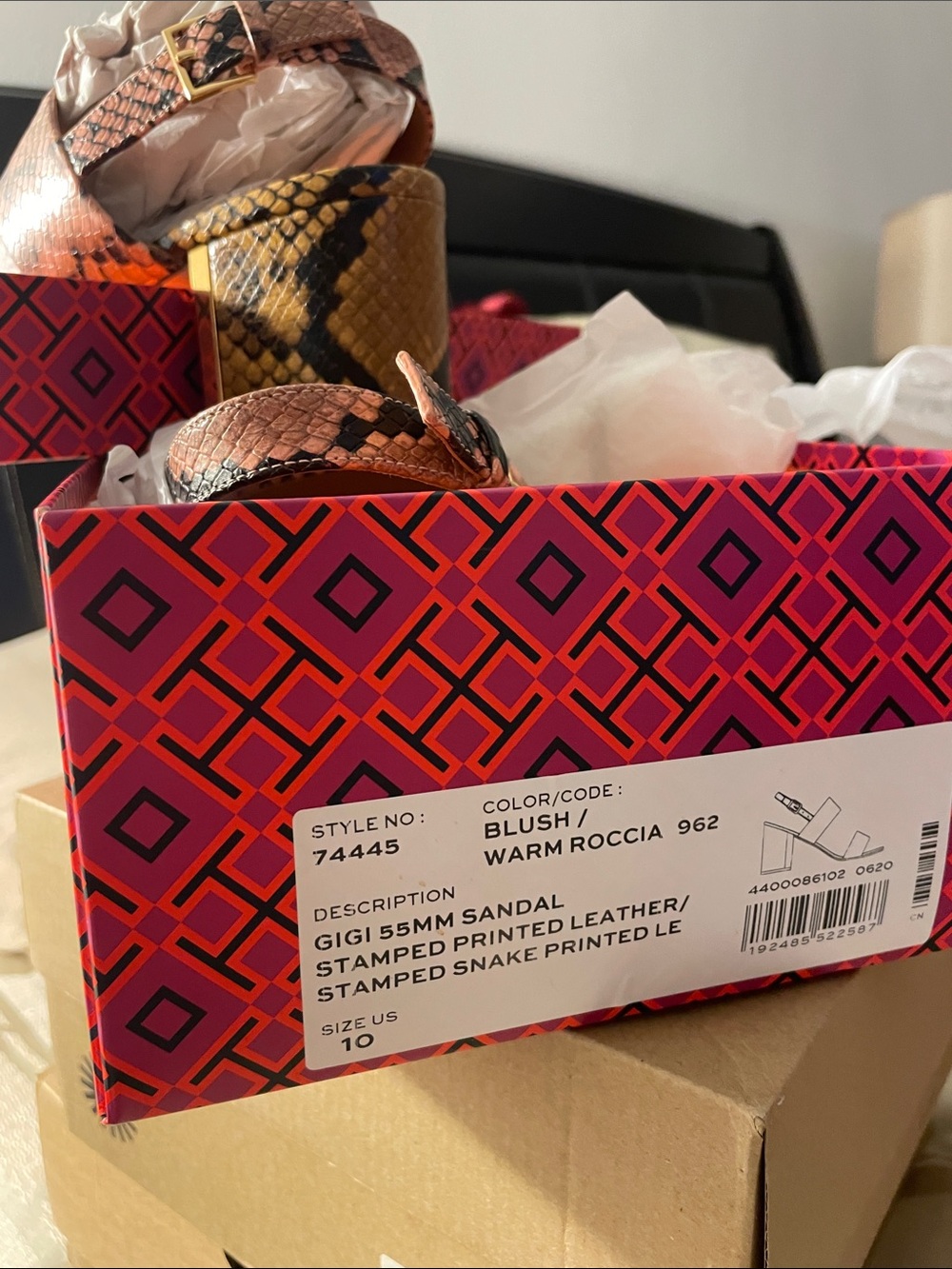 UGG Metallic Gold Accent Snake-Print Block Heel Sandal
